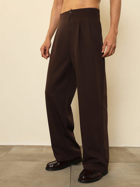 Dark Brown Dual-Dart No-waistband High-Waist Korean Pants-MASCLN SASSAFRAS