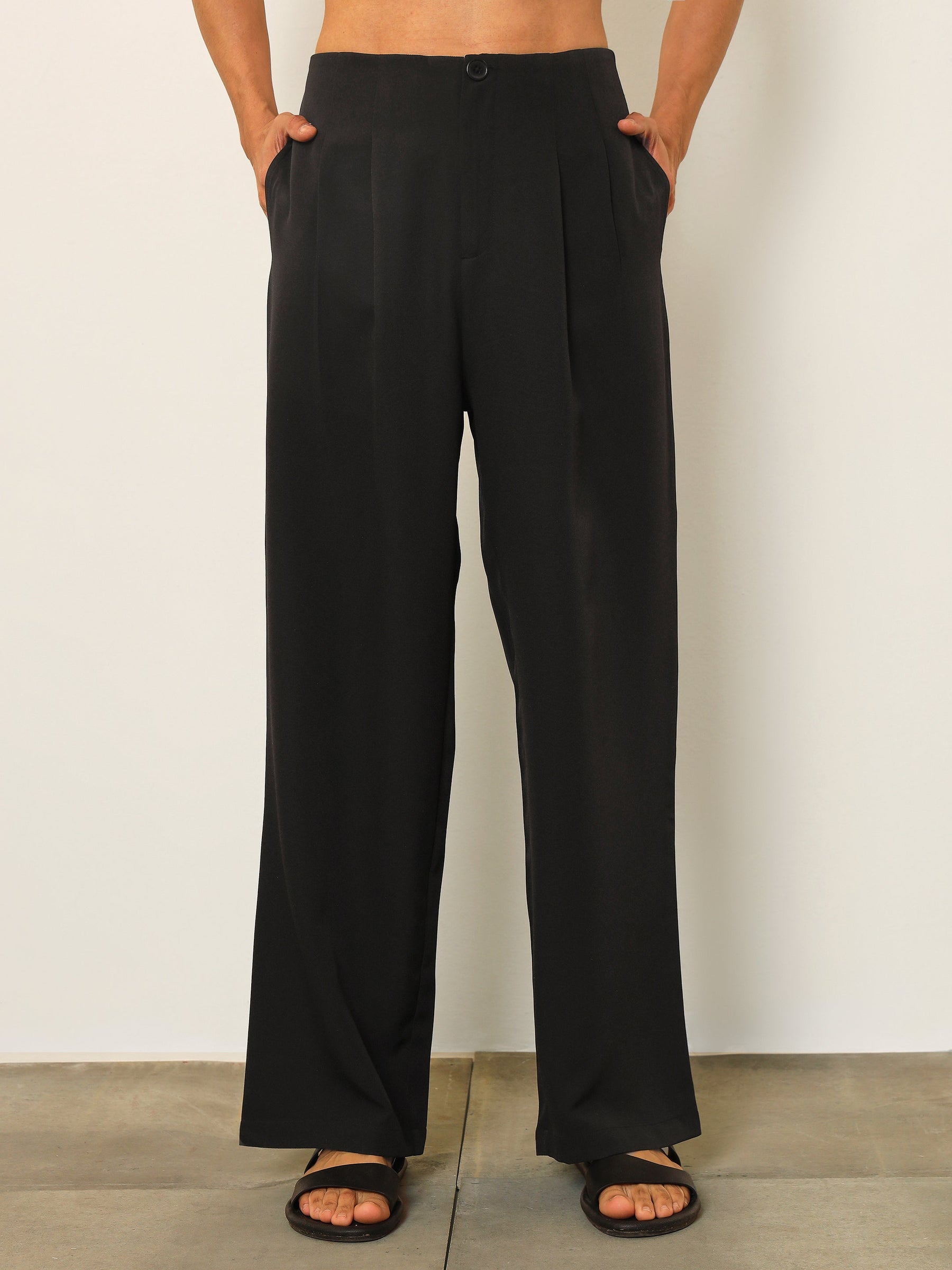 Black Dual-Dart No-waistband High-Waist Korean Pants-MASCLN SASSAFRAS