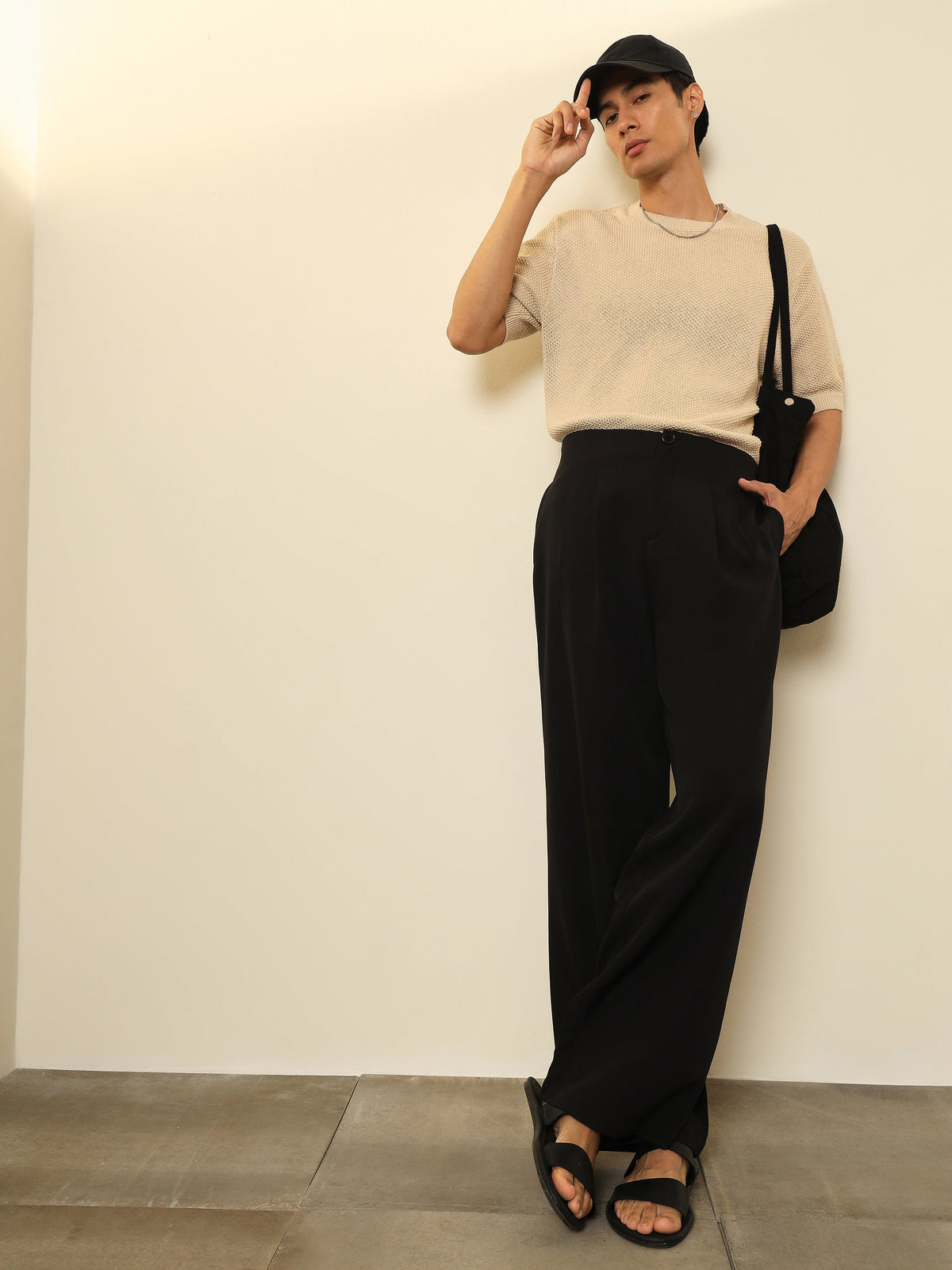 Black Dual-Dart No-waistband High-Waist Korean Pants-MASCLN SASSAFRAS