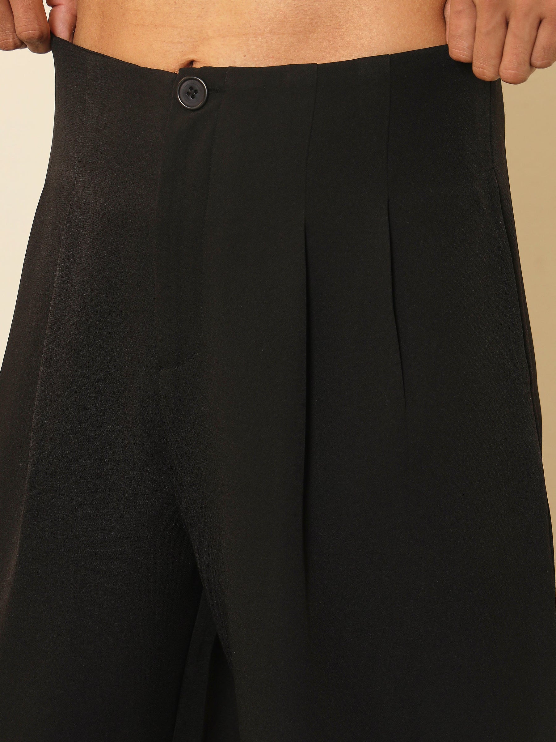 Black Dual-Dart No-waistband High-Waist Korean Pants-MASCLN SASSAFRAS