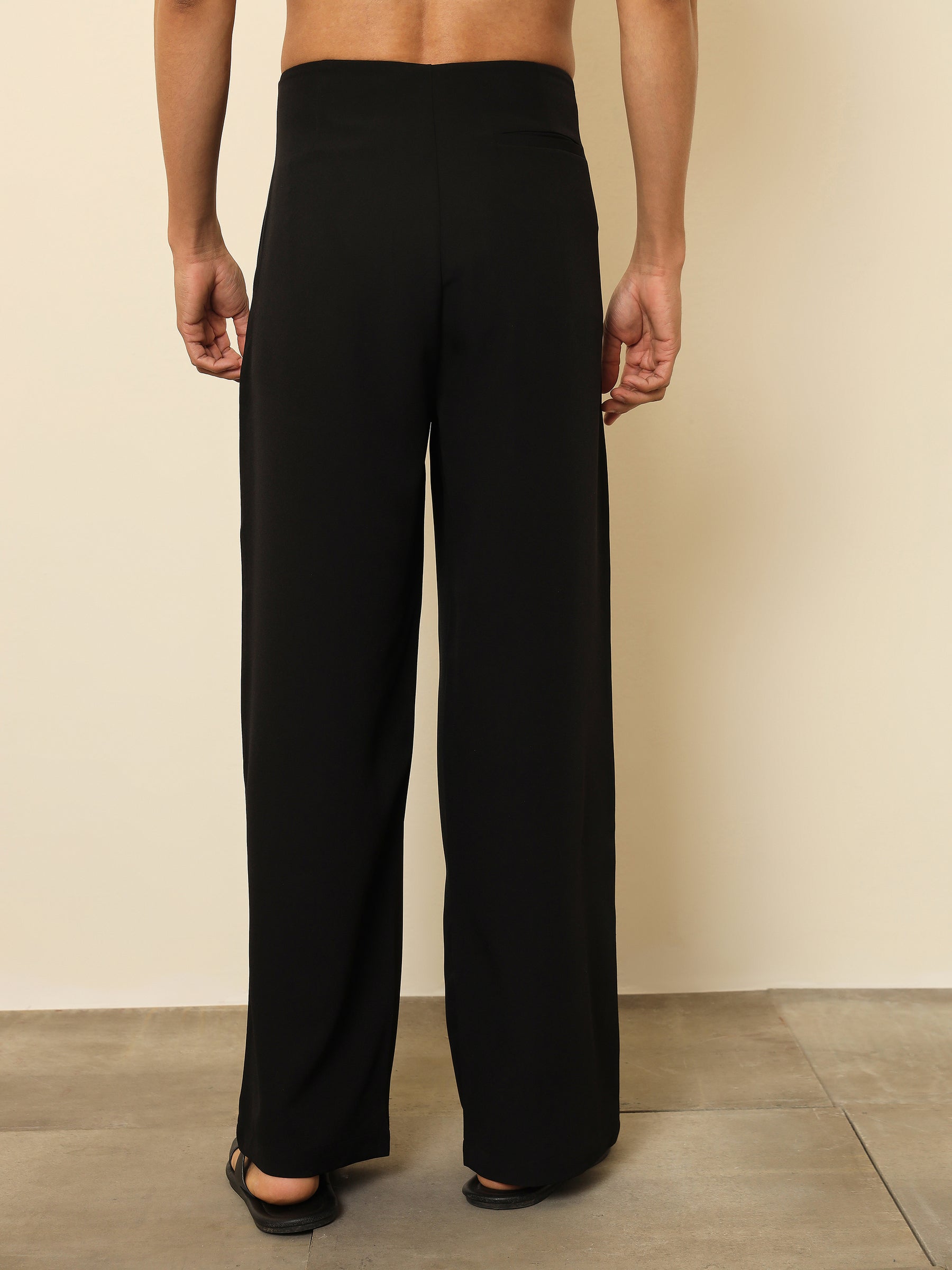 Men Black Dual-Dart No-waistband High-Waist Korean Pants