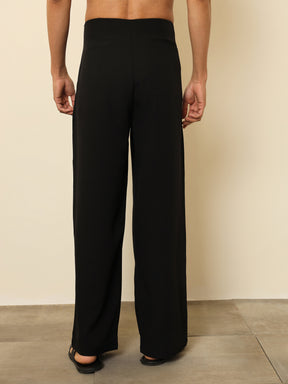 Men Black Dual-Dart No-waistband High-Waist Korean Pants