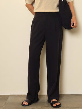 Men Black Dual-Dart No-waistband High-Waist Korean Pants
