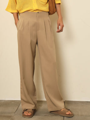 Beige Dual-Dart No-waistband High-Waist Korean Pants-MASCLN SASSAFRAS