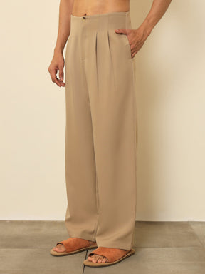 Beige Dual-Dart No-waistband High-Waist Korean Pants-MASCLN SASSAFRAS