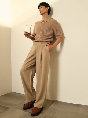 Beige Double Waist Adjuster Korean Pants-MASCLN SASSAFRAS