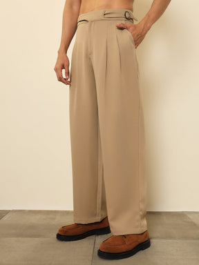 Beige Double Waist Adjuster Korean Pants-MASCLN SASSAFRAS