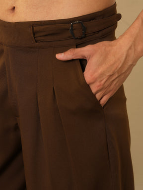Tan Brown Double Waist Adjuster Korean Pants-MASCLN SASSAFRAS