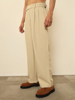 Beige Front Pleated Gurkha Trousers-MASCLN SASSAFRAS
