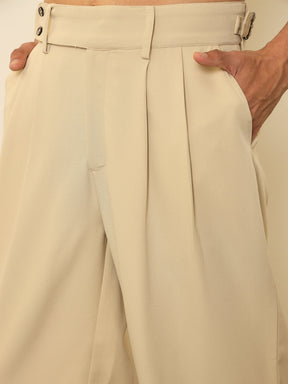 Beige Front Pleated Gurkha Trousers-MASCLN SASSAFRAS