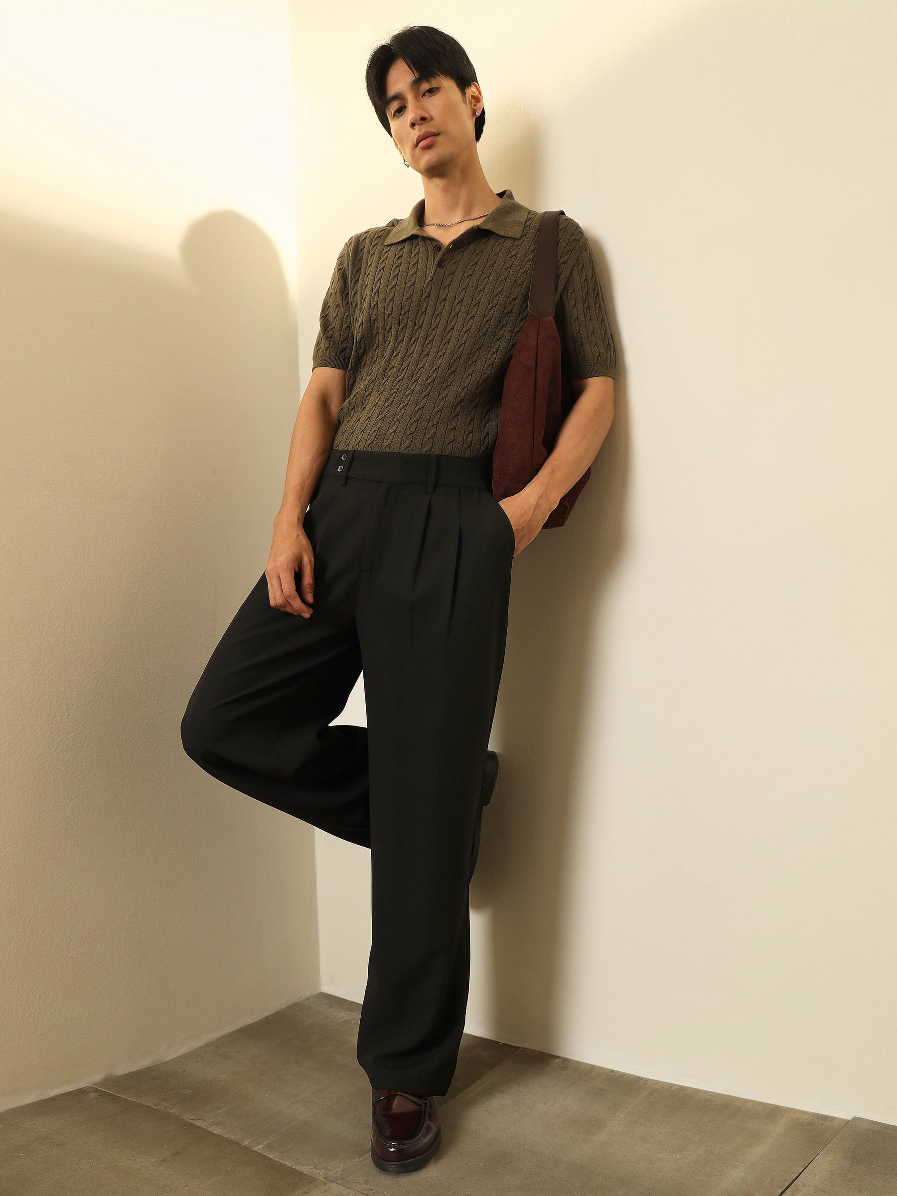 Black Front Pleated Gurkha Trousers-MASCLN SASSAFRAS