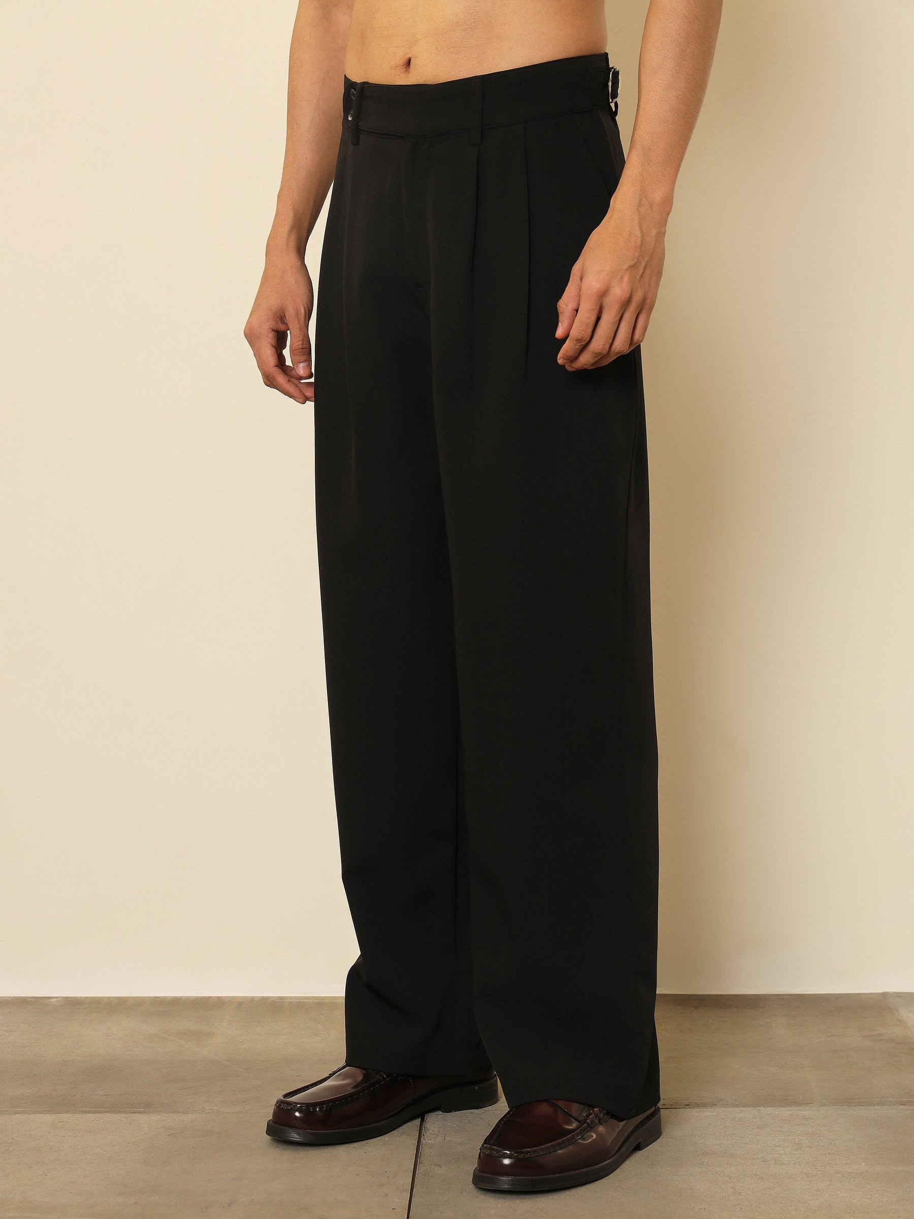 Black Front Pleated Gurkha Trousers-MASCLN SASSAFRAS