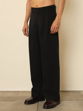 Black Front Pleated Gurkha Trousers-MASCLN SASSAFRAS