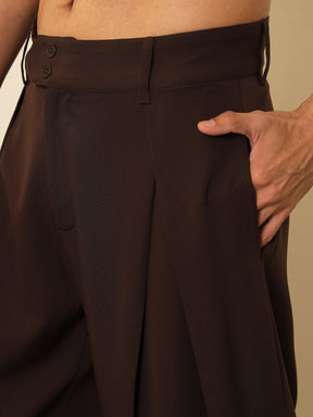 Dark Brown Overlapping Pleates Korean Pants-MASCLN SASSAFRAS