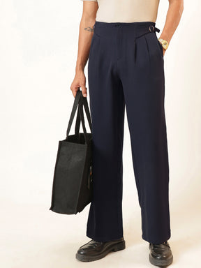 Navy Blue No-waistband High-Waist Korean Pants-MASCLN SASSAFRAS