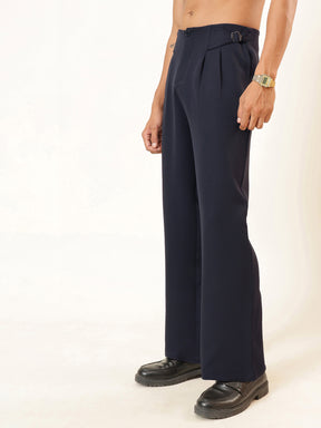 Navy Blue No-waistband High-Waist Korean Pants-MASCLN SASSAFRAS