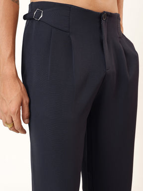 Navy Blue No-waistband High-Waist Korean Pants-MASCLN SASSAFRAS