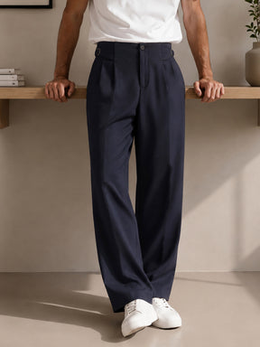 Men Navy Blue No-waistband High-Waist Korean Pants