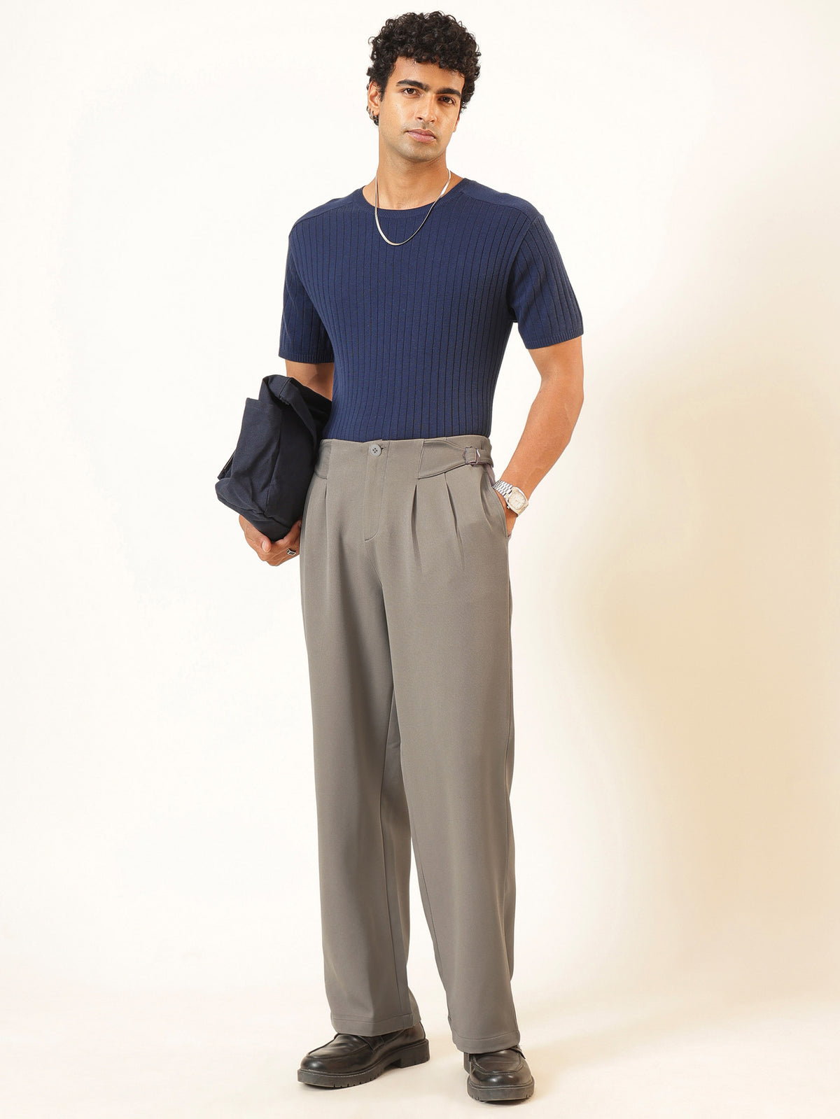 Dull Beige No-waistband High-Waist Korean Pants-MASCLN SASSAFRAS