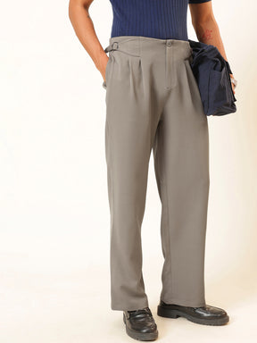 Men Dull Beige No-waistband High-Waist Korean Pants