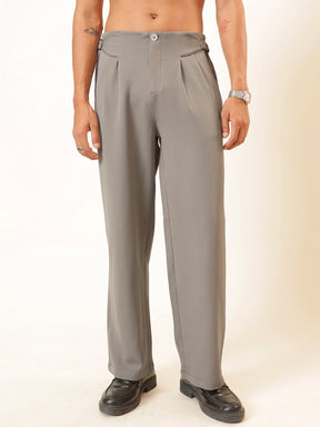 Men Dull Beige No-waistband High-Waist Korean Pants