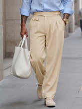 Beige Dual-Dart Waist Adjuster Korean Pants-MASCLN SASSAFRAS