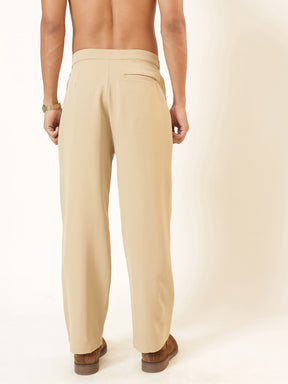 Beige Invert Pleat High Waist Korean Pants-MASCLN SASSAFRAS