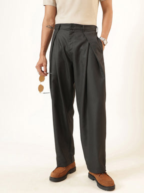 Black & White Stripe Invert Pleat High waist Korean Pants-MASCLN SASSAFRAS