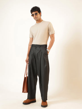 Black & White Stripe Invert Pleat High waist Korean Pants-MASCLN SASSAFRAS