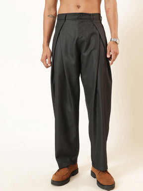 Men Black & White Stripe Invert Pleat High waist Korean Pants