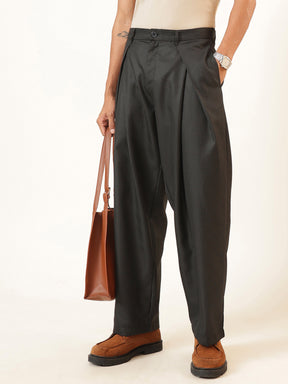 Men Black & White Stripe Invert Pleat High waist Korean Pants