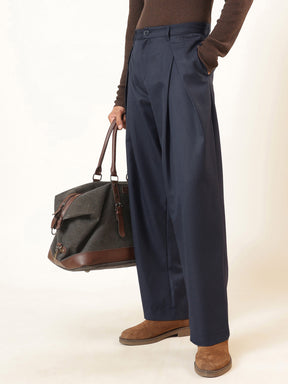 Blue & White Stripe Invert Pleat High Pleat korean Pants-MASCLN SASSAFRAS