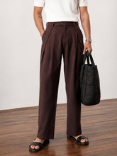 Dark Brown Front Pleat High Waist Korean Pants-MASCLN SASSAFRAS