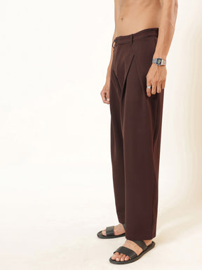 Dark Brown Front Pleat High Waist Korean Pants-MASCLN SASSAFRAS