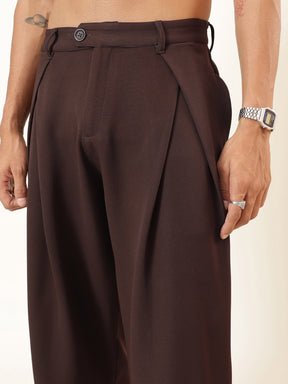 Dark Brown Front Pleat High Waist Korean Pants-MASCLN SASSAFRAS