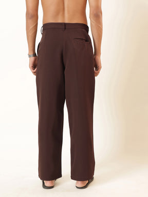Dark Brown Front Pleat High Waist Korean Pants-MASCLN SASSAFRAS