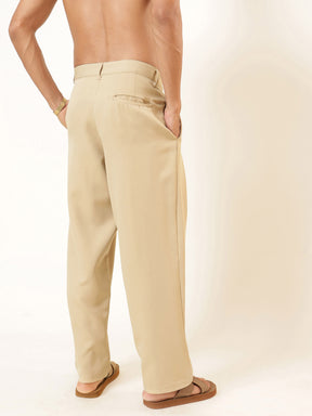 Beige Front Pleat High Waist Korean Pants-MASCLN SASSAFRAS