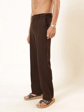 Coco Brown Pintuck Detail High waist Korean Pants-MASCLN SASSAFRAS