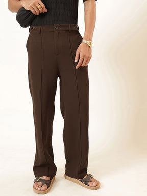 Men Coco Brown Pintuck Detail High waist Korean Pants