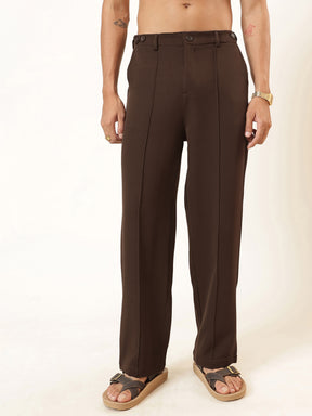 Men Coco Brown Pintuck Detail High waist Korean Pants