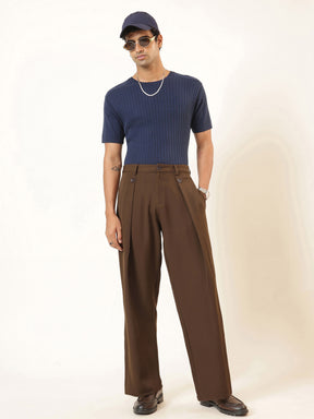 Tan Brown High Waist Button Pleat Hight Waist Korean Pants-MASCLN SASSAFRAS