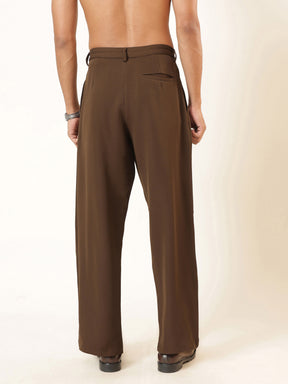 Tan Brown High Waist Button Pleat Hight Waist Korean Pants-MASCLN SASSAFRAS
