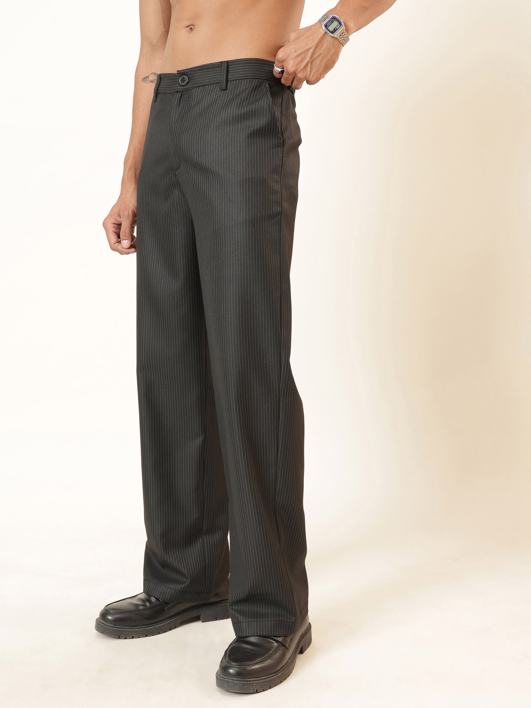 Black Stripes Basic High Wasit Korean Pants-MASCLN SASSAFRAS