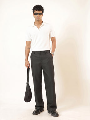 Men Black Stripes Basic High Wasit Korean Pants