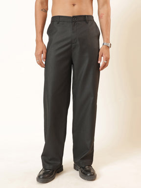 Men Black Stripes Basic High Wasit Korean Pants