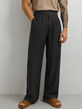 Black Waist Adjuster High Waist Korean Pants-MASCLN SASSAFRAS