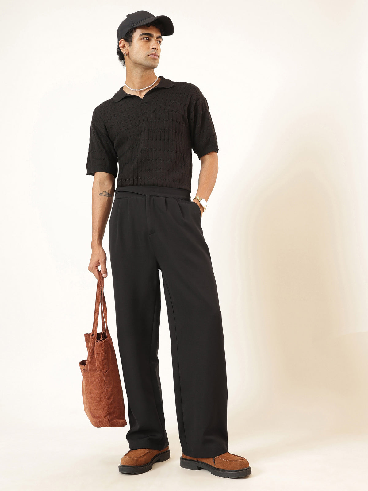 Black Waist Adjuster High Waist Korean Pants-MASCLN SASSAFRAS