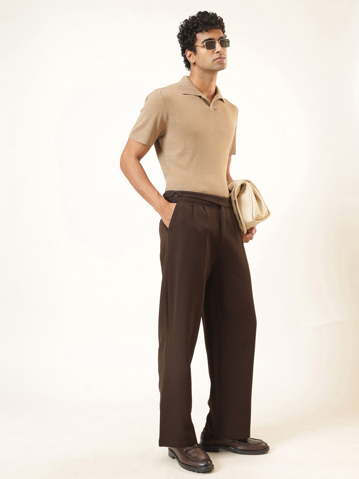 Coco Brown Waist Adjuster Korean Pants-MASCLN SASSAFRAS