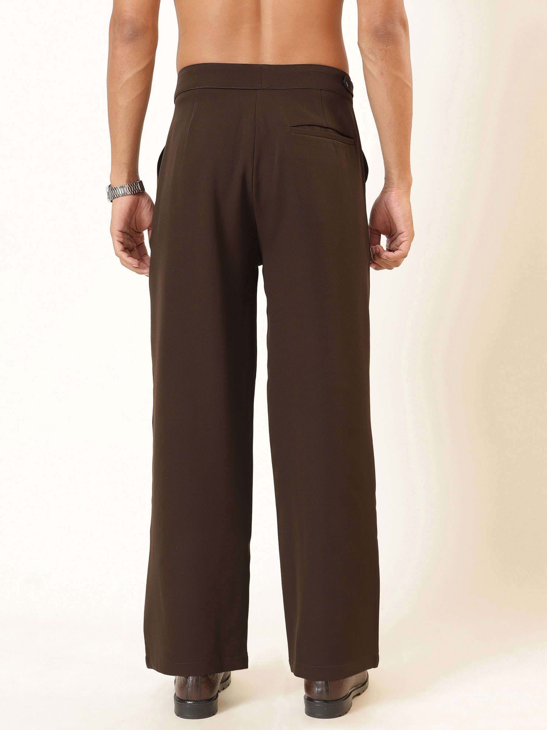 Coco Brown Waist Adjuster Korean Pants-MASCLN SASSAFRAS