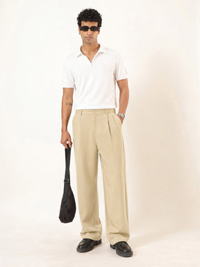 Beige Slant Pocket Double-Pleated Basic Korean Pants-MASCLN SASSAFRAS